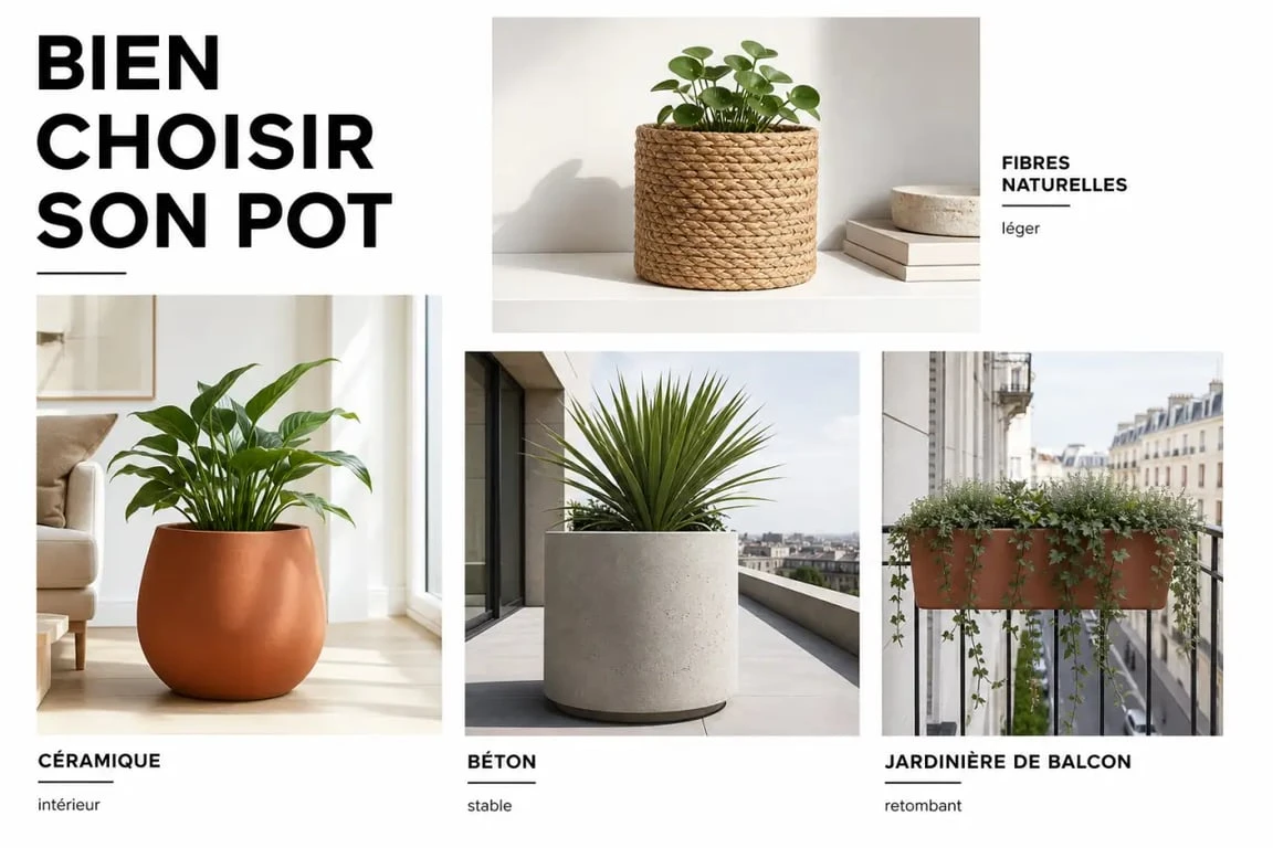 Pot de fleurs décliné en plusieurs matériaux et styles, pour intérieur, balcon et terrasse