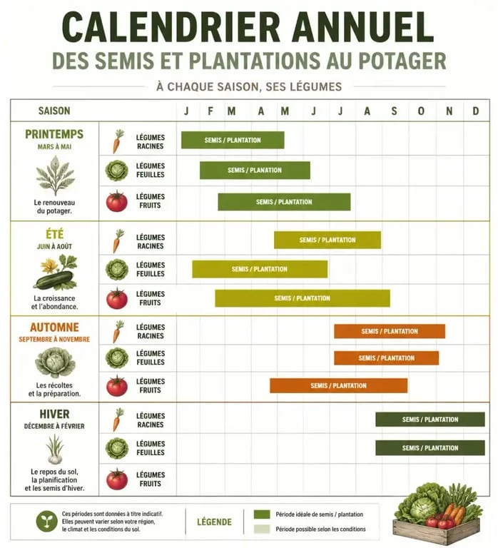 Calendrier des semis et plantations au potager pour savoir que planter dans le jardin en ce moment