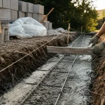 Fondation mur de cloture : tranchée et semelle filante béton hors-gel