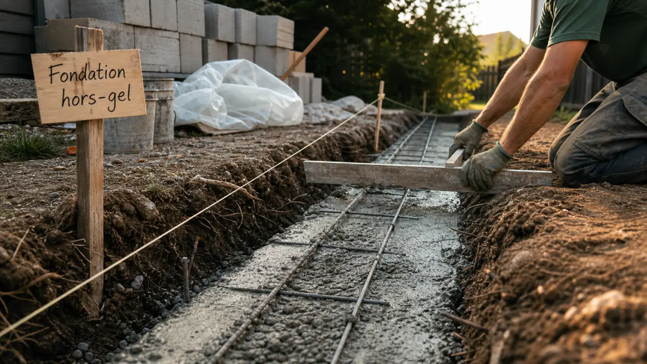 Fondation mur de cloture : tranchée et semelle filante béton hors-gel
