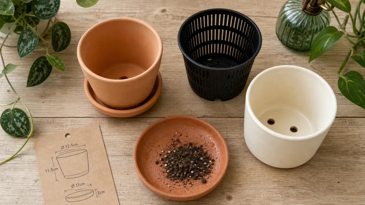 Pot de fleurs : trois pots avec drainage et tailles