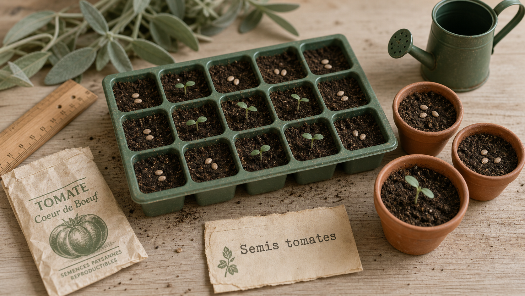 Quand semer graines de tomates : jeunes semis en plaque