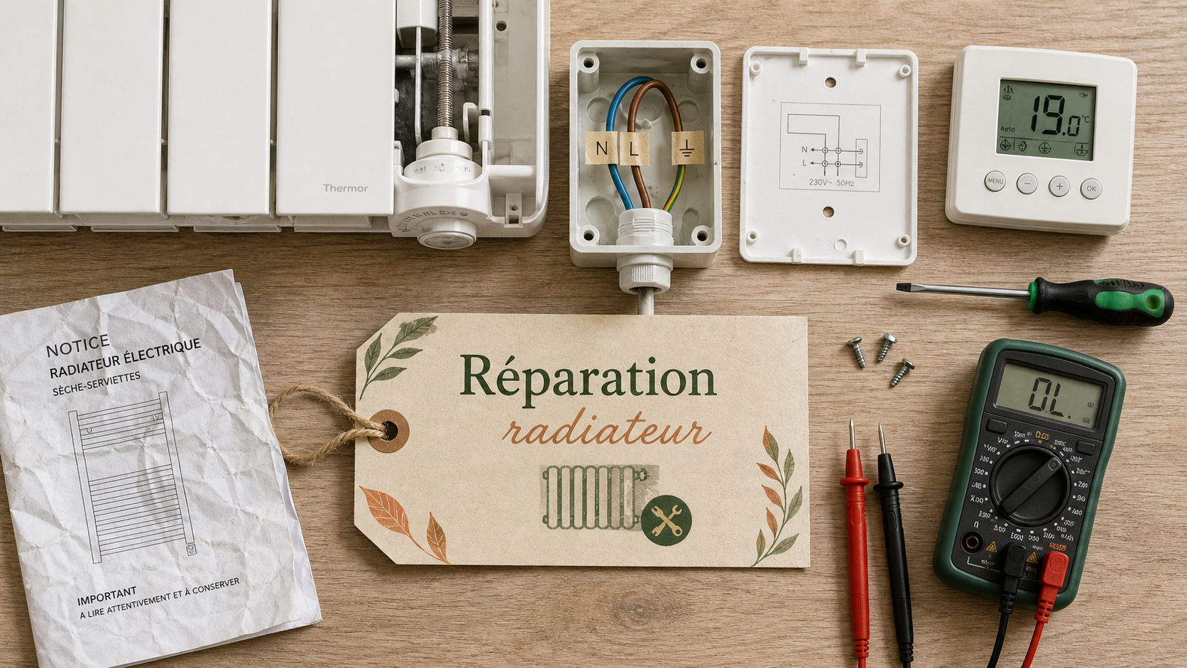 Réparation radiateur électrique : thermostat et fil pilote, boîtier ouvert