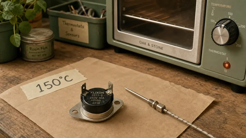 Thermostat 150 degrés : thermostat 5 en cuisine, klixon de sécurité et contact NF ou NO