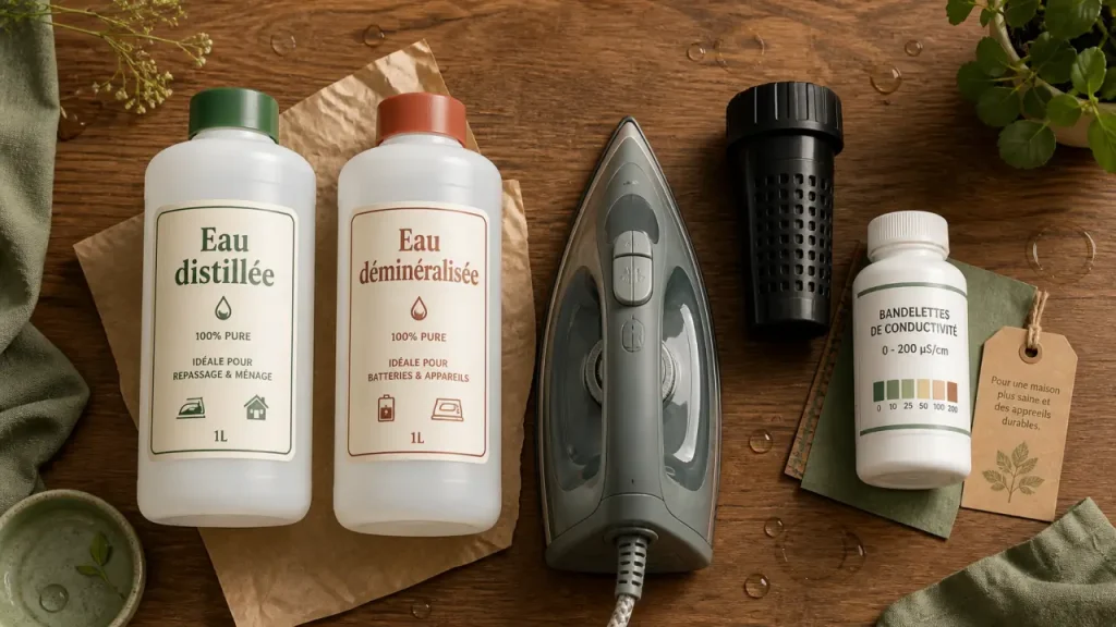Eau distillée ou déminéralisée : le bon choix pour un fer, une batterie ou un labo