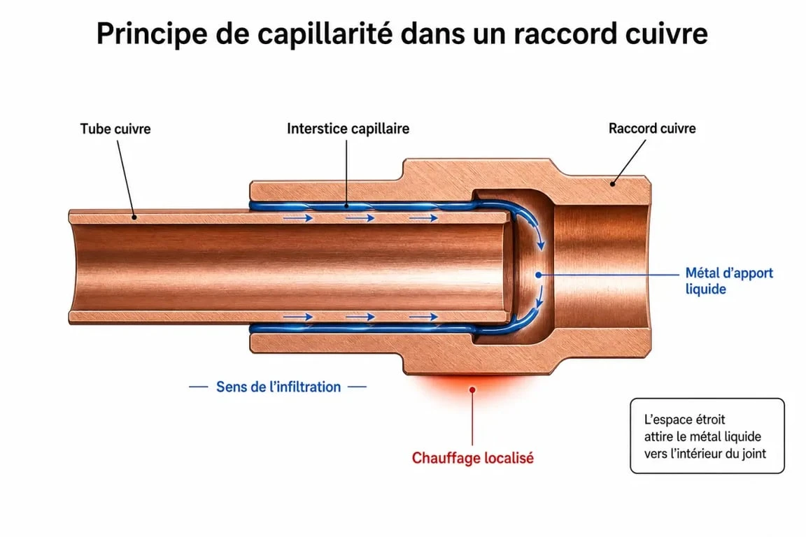 Principe de capillarité lors d'une brasure cuivre