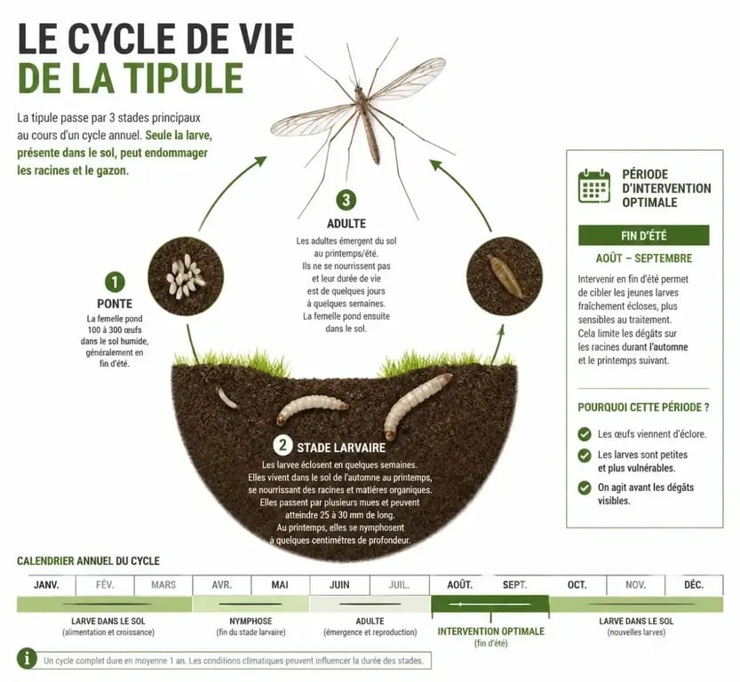 Cycle de vie des larves de tipules et période de traitement chimique contre les tipules