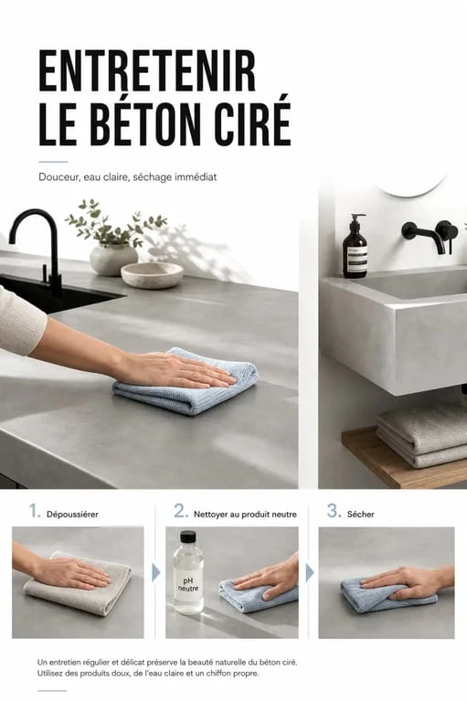 Nettoyer béton ciré avec une serpillière microfibre, un produit doux et des gestes adaptés
