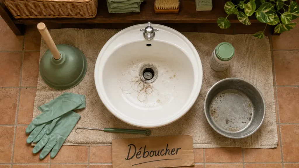 Lavabo bouché : que faire avec la ventouse, le siphon et le furet ?