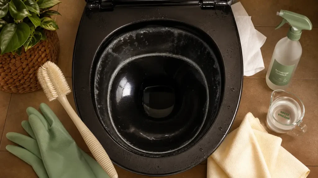 Toilettes noires : éliminer le calcaire et les traces blanches sans abîmer la céramique