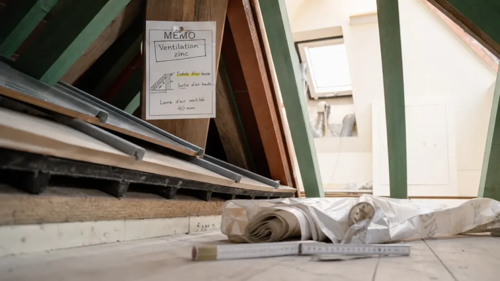 Toiture zinc isolation : 40 mm d’air ventilé, la règle qui évite condensation et corrosion