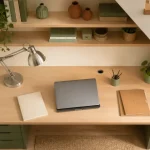 Aménagement bureau sous escalier : bureau 50-60 cm, 400 lux, rangements fermés