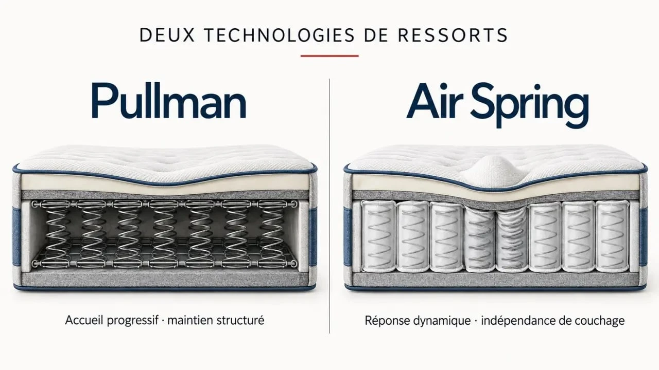 Infographie comparative des technologies Pullman et Air Spring d’un matelas Tréca