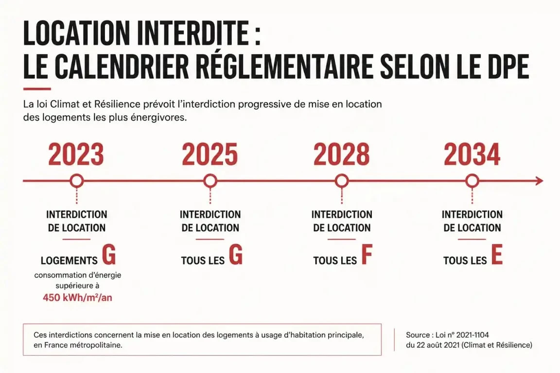 Calendrier réglementaire d'interdiction de location des logements classés F et G au DPE