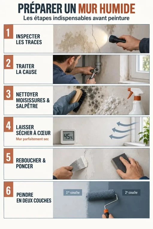 Étapes de préparation d’un mur humide avant peinture