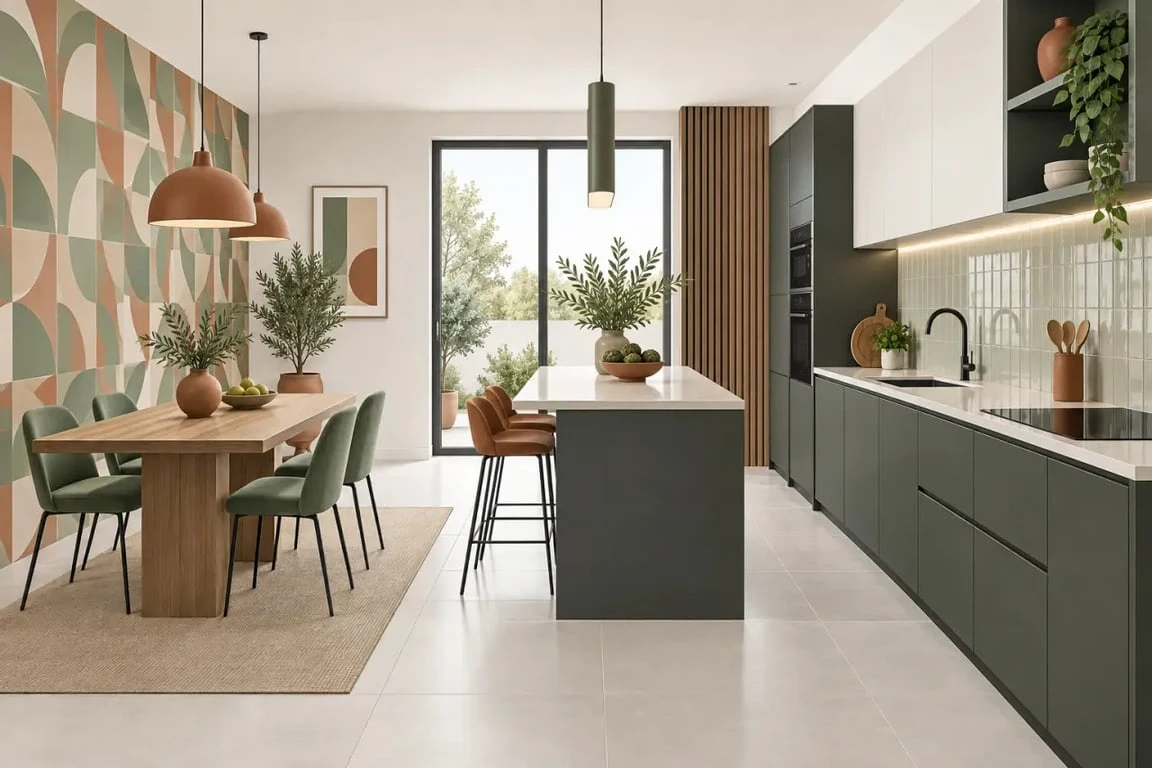 Tendance papier peint pour cuisine installé dans une zone décorative avec crédence protectrice près de la cuisson