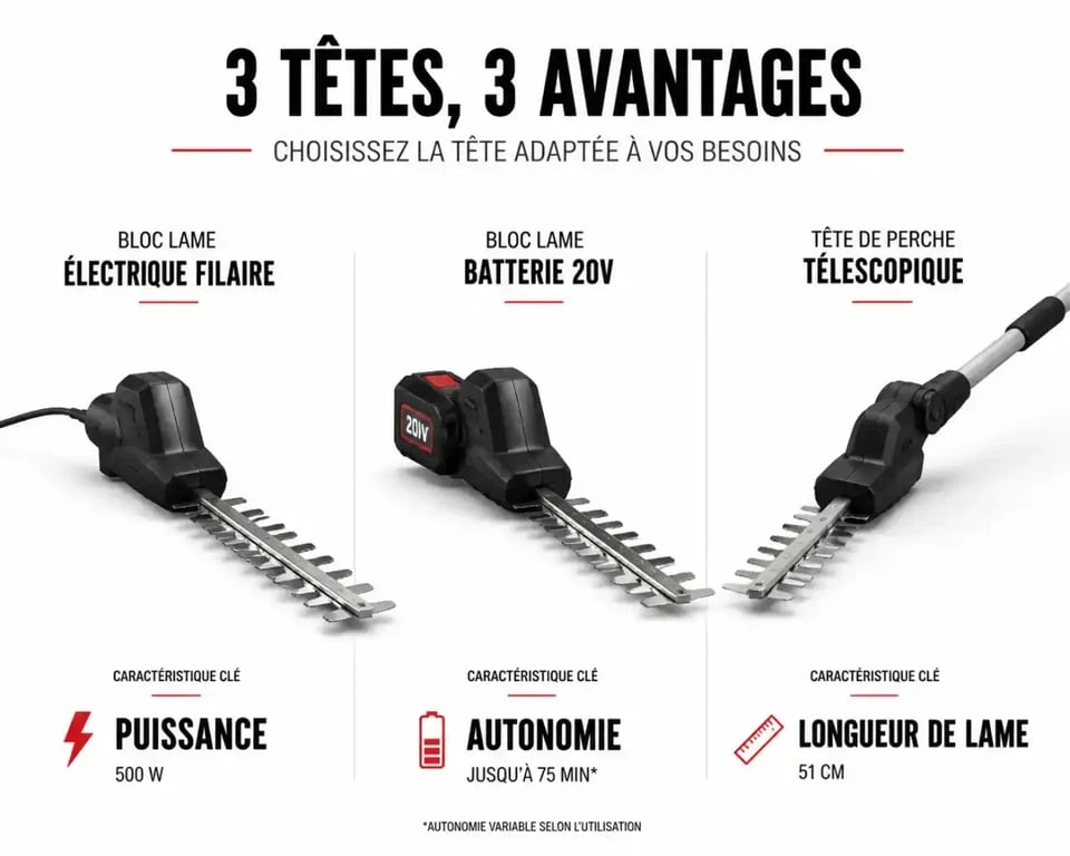 Comparatif des trois modèles de taille-haie Sterwins : électrique filaire, batterie 20V et sur perche