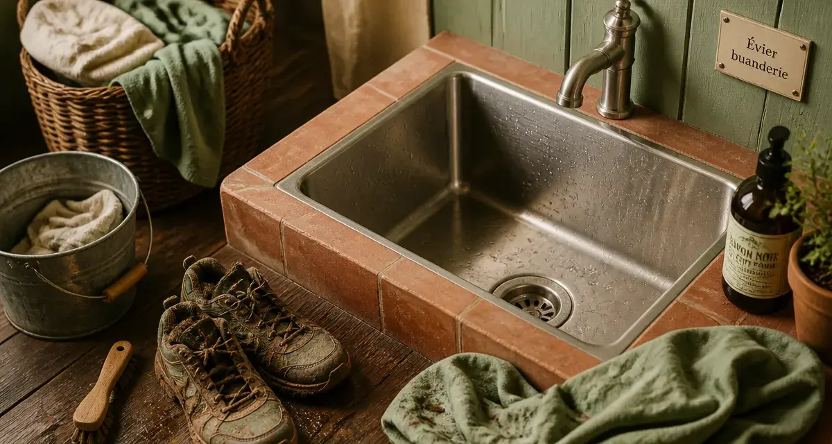 Évier pour buanderie en inox à cuve profonde