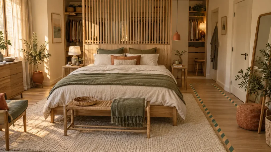 Lit au milieu de la chambre : 70 cm de passage, sinon l’espace s’étouffe