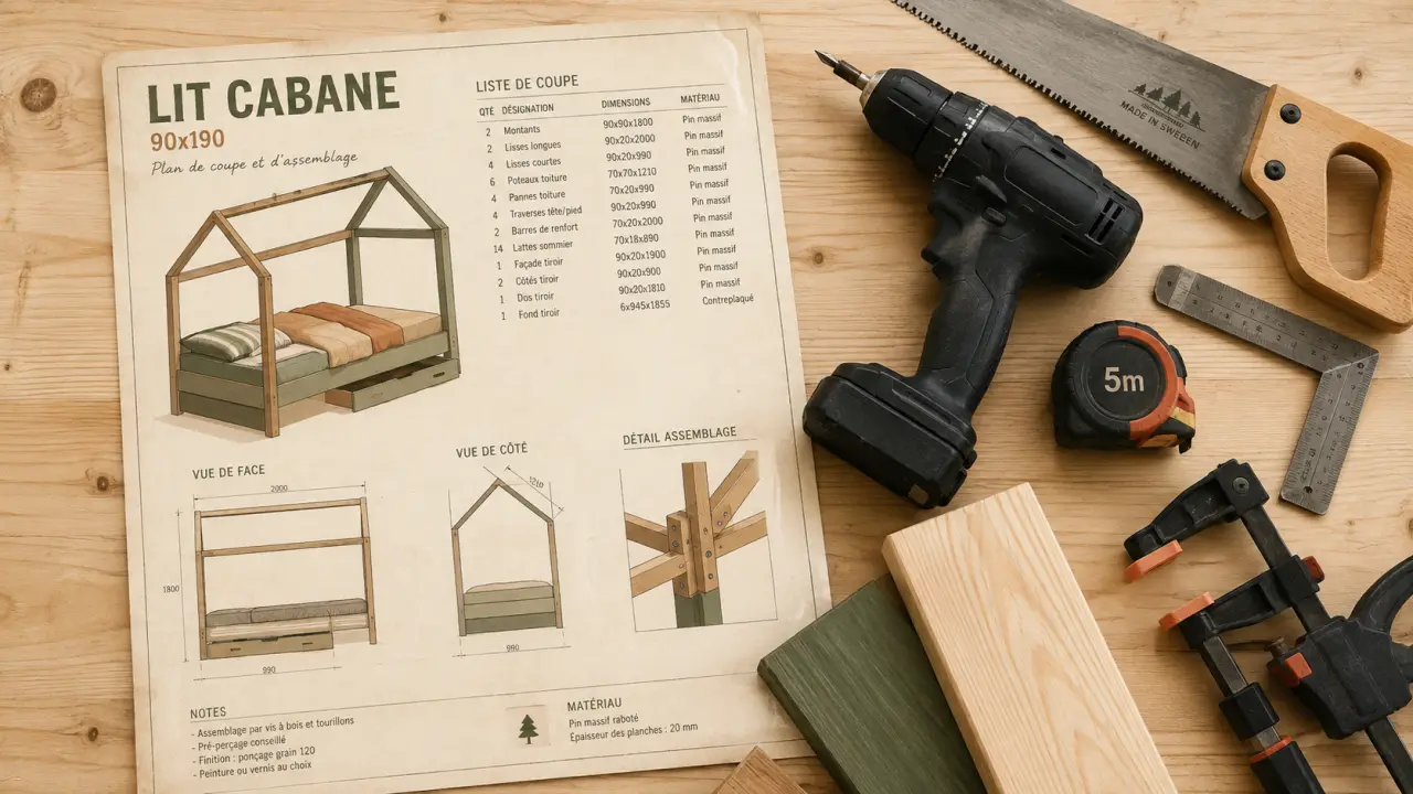 Plan pour lit cabane : dimensions, barrières et vis traversantes pour montage sûr