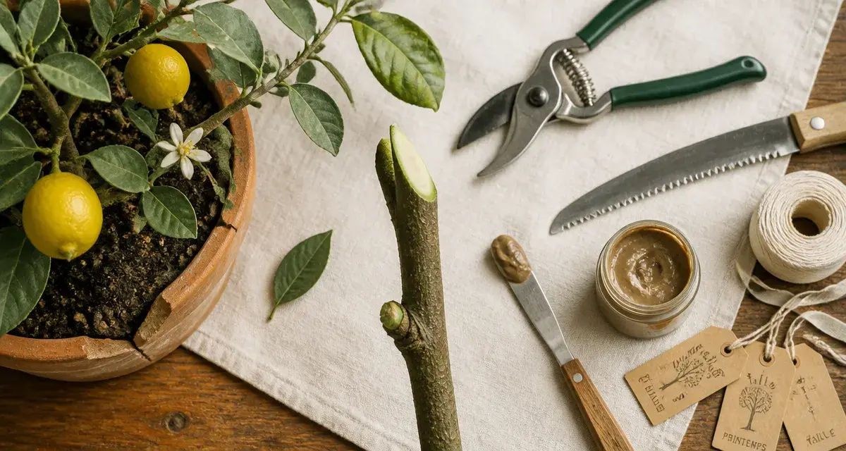 Quand tailler un citronnier 4 saisons : taille en cours et coupe nette sur branche au-dessus d’un bourgeon