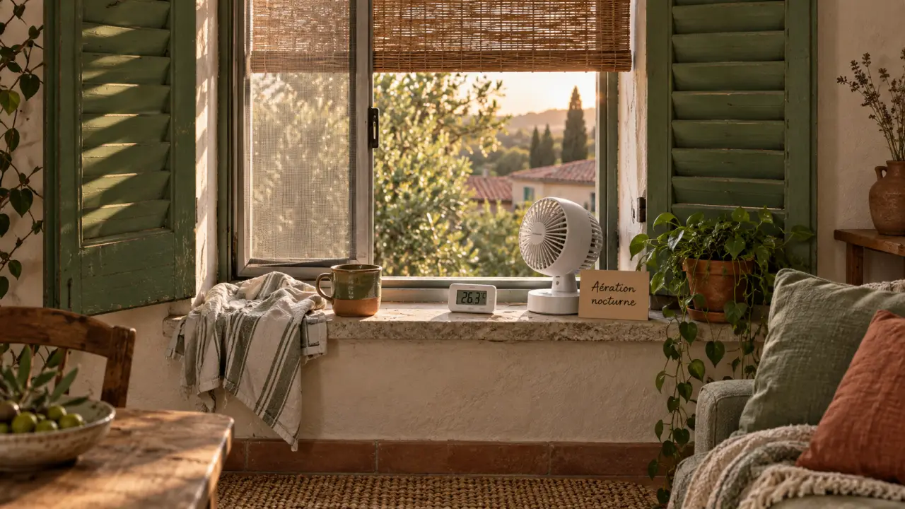 Rafraichir une piece : ventilateur pour aération nocturne près de la fenêtre