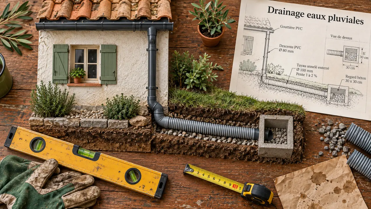 Drainage eau de pluie gouttière et rejet maîtrisé pour protéger la maison