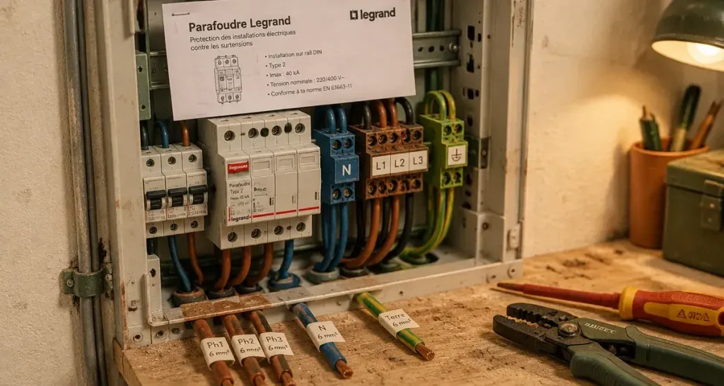 Brancher un parafoudre Legrand : raccordement, terre et règle des 50 cm