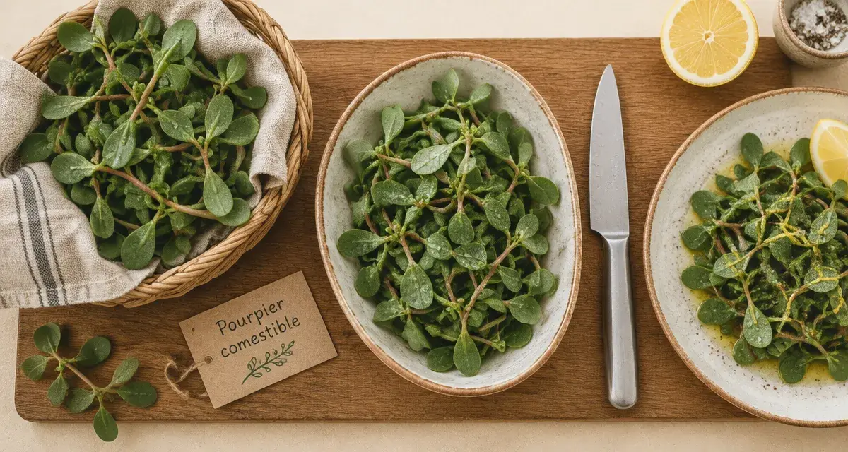 Pourpier comestible : feuilles charnues fraîches, poursalade